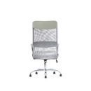 The Silla Economalla Gris features a gray mesh backrest, light gray headrest, and chrome base with five wheels, viewed from the front.