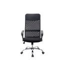 The Silla Economalla is a black office chair with a mesh backrest, cushioned seat, armrests, and a chrome base featuring five wheels for easy mobility, set against a white background.