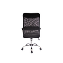 The Silla Economalla is a black swivel office chair featuring a mesh backrest and seat, armrests, and a chrome base with five caster wheels, seen from the back.