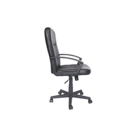 Side view of the Ecogerencial black office chair featuring a padded seat and backrest, armrests, an adjustable height lever, and a five-wheel base.