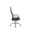 Side view of the Silla Economalla, a modern office chair featuring a high backrest, black cushioned seat, armrests, and a chrome swivel base with five caster wheels.