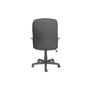 The Ecogerencial office chair boasts a back view with a cushioned backrest, armrests, and a sleek black design. It features a swivel base with five wheels for easy mobility and a lever for height adjustment, making it ideal for any office setting.